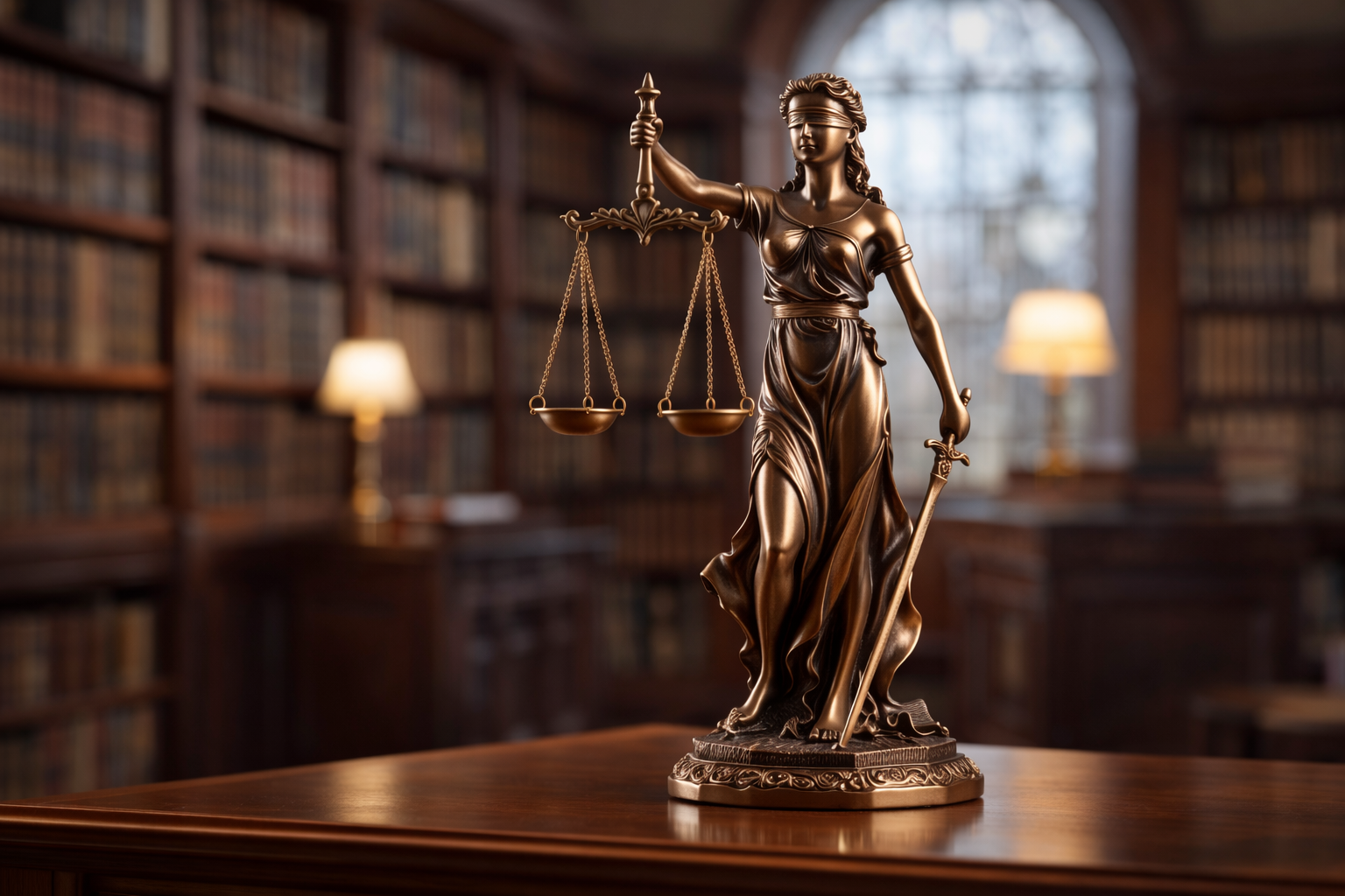 Die Statue der Justitia im Büro